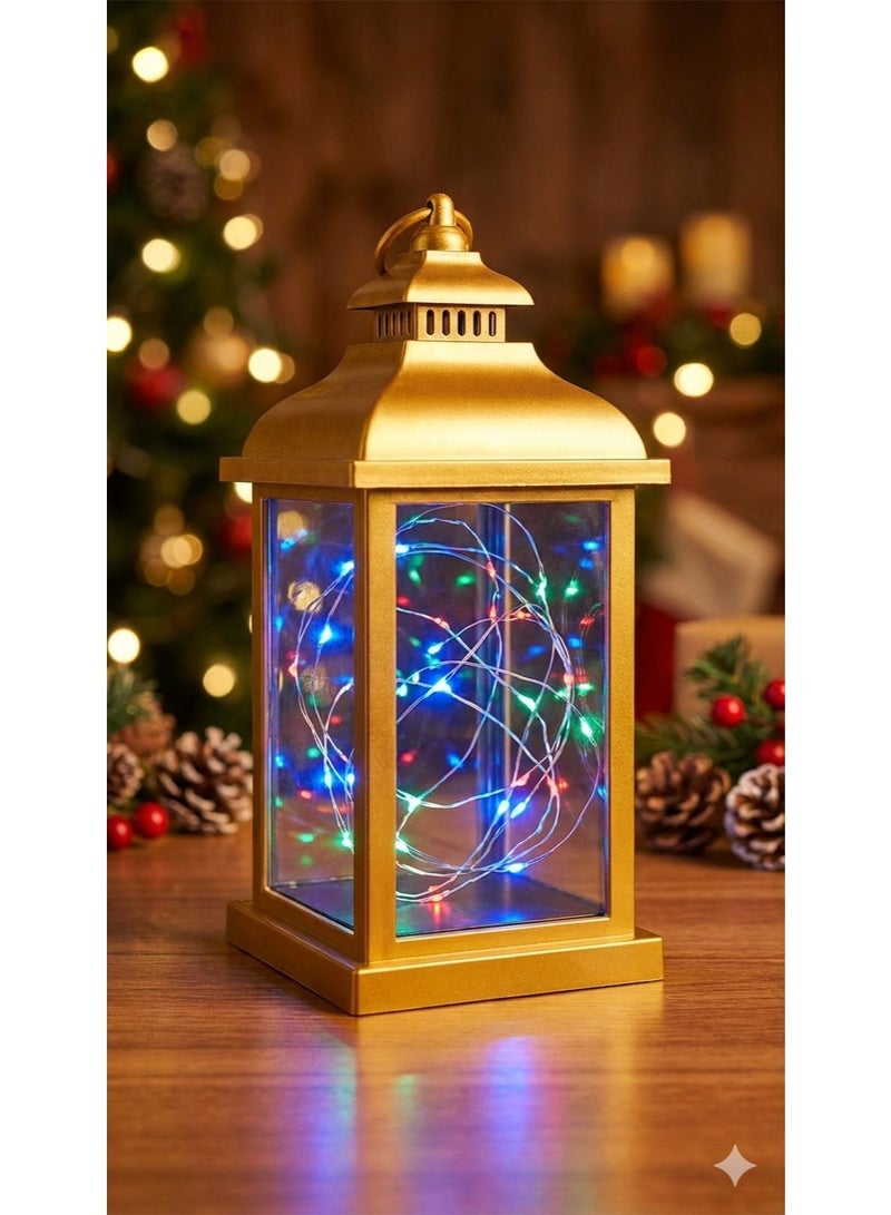 BUYCO Decorative LED Lantern Lamp with Multicolor Fairy Lights – Vintage Metal Finish, Battery Operated Ambient Night Light for Home, Ramadan, Eid & Festive Décor - Image 1